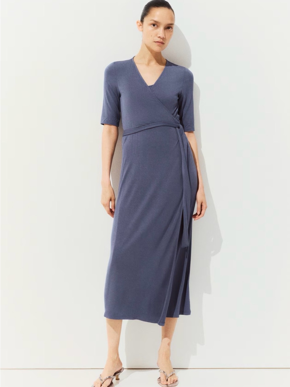 H&M Mama Nursing Wrap Dress in Slate Blue